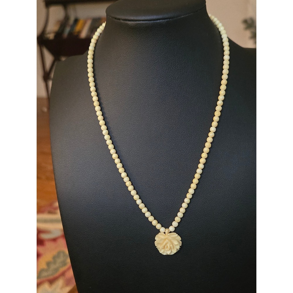 Celluloid Carved Flower Dainty Necklace Vintage